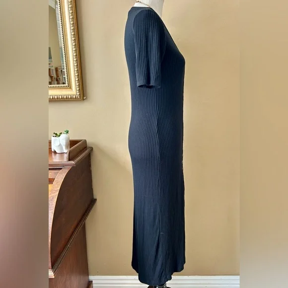 Reformation Black Ribbed Button Down Midi Neada Knit Sweater Dress Size Small S - Picture 9 of 11